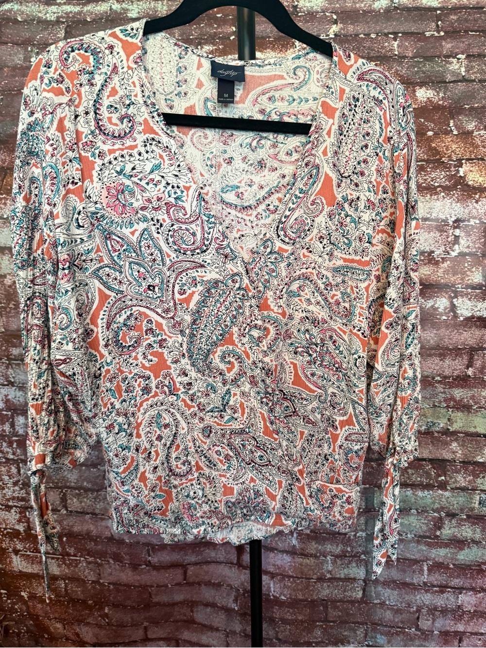 Buckle Coral and Teal Paisley V-Neck Blouse